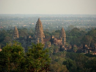 Angkor wat at sunset from hill