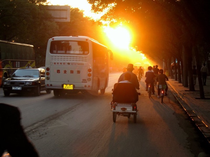 Beijing street at sunset