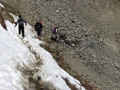Crossing a landslide zone