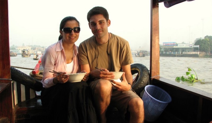 Eating pho bo at 7 am on a boat