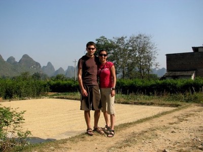 P and j in front of drying rice