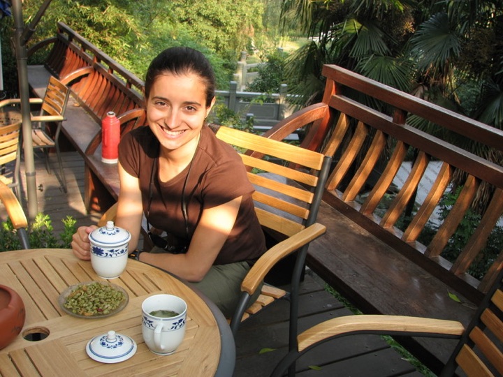Penny with tea at gardens