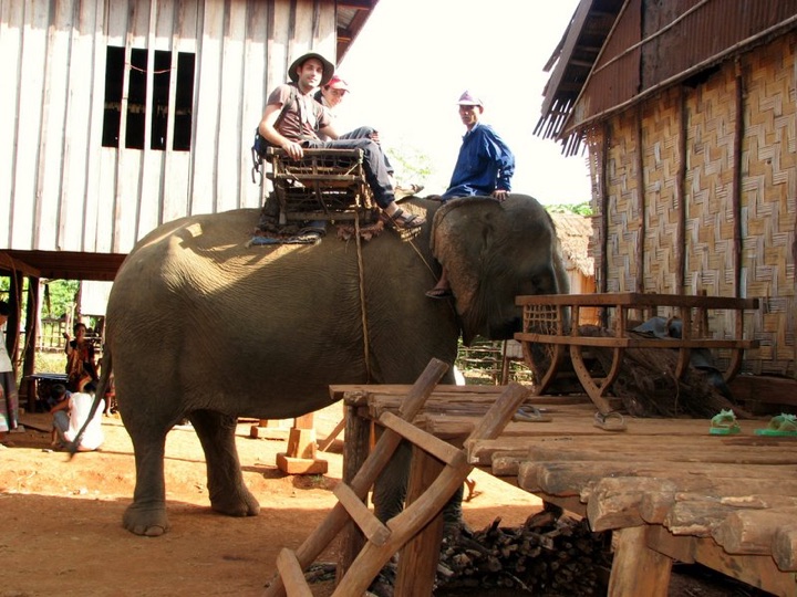 Riding an elephant