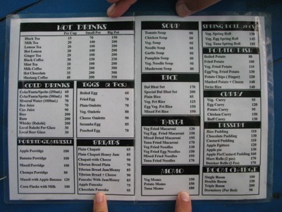 Very typical lodge menu